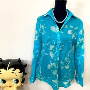 Jones New York Collared Floral Blouse Size M